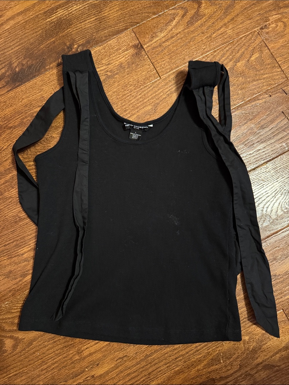 French Connection Black Ribbed Tie-Shoulder Tank Size Large